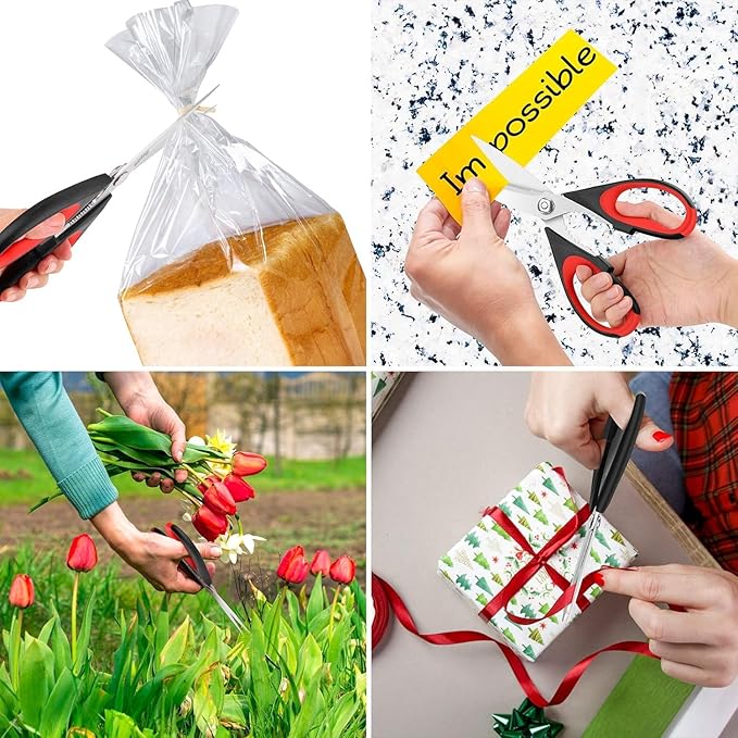 iBayam 3-Pack 8.5"Kitchen Scissors All Purpose Heavy Duty with Protective Sheath, Soft Comfort Grip Handle, Dishwasher Safe Kitchen Utensils Gadgets Set, Stainless Cooking Meat Poultry Food Shears