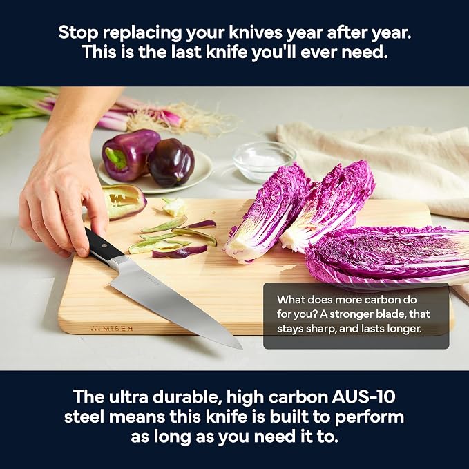 Misen 8 Inch Chef Knife, AUS-10 Japanese Stainless Steel - Black