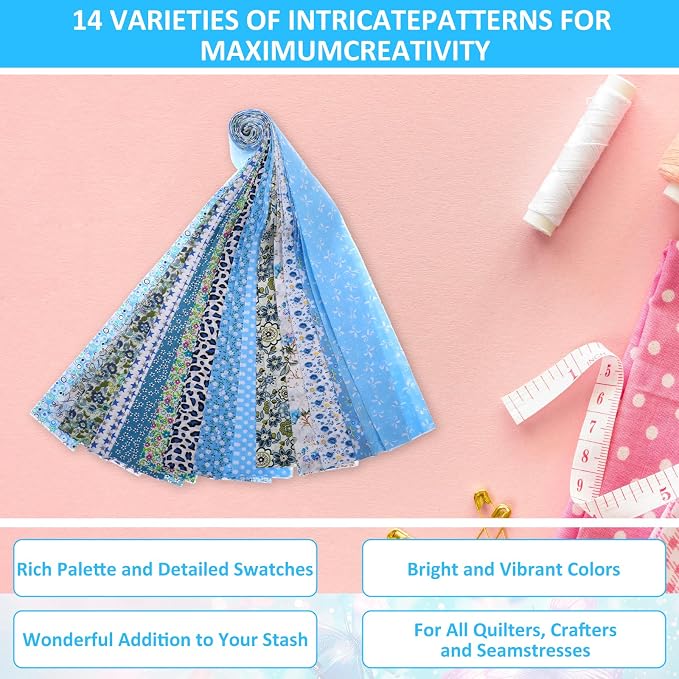 42Pcs Jelly Roll Fabric Strips Soft Cotton Quilting Fabric 2.5 x 20 Inch Pre-Cut Cotton Strips Bundles for Quilting Crafting and Sewing(Blue)