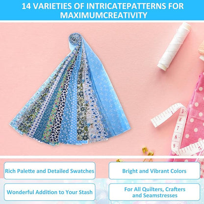 42Pcs Jelly Roll Fabric Strips Soft Cotton Quilting Fabric 2.5 x 20 Inch Pre-Cut Cotton Strips Bundles for Quilting Crafting and Sewing(Blue)