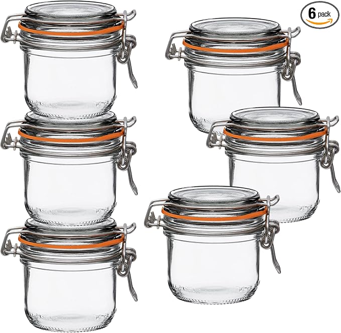 Le Parfait Super Terrine 200mL (7oz) Zero Waste Eco-Friendly Glass Storage Jars with Lids, Airtight, Oven & Freezer Safe, BPA-Free, Food Storage & Preserving, Made in France, 6PK
