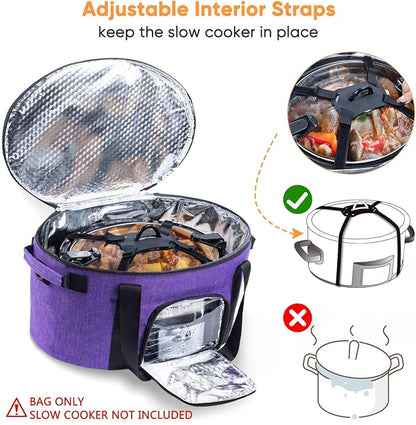 Double-Layer Slow Cooker Carrying Bag for 6-8 Quart CrockPot and Hamlton Beach Slowcooker, Travel Bag with Lid Fastener for Crock-pot, Portable Carrier with See-throught Window(BAG ONLY)