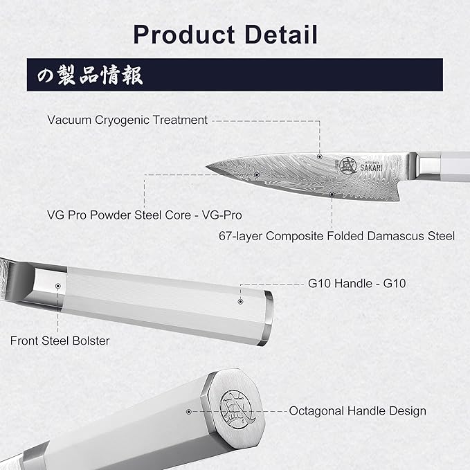 MITSUMOTO SAKARI 5.6-Inch Japanese Paring Knife, Hand Forged Damascus VG-Pro Steel Core Petty Knife, Precision Peeling & Detail Cutting for Fruits & Veg