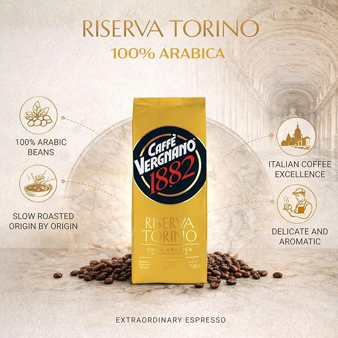Caffe Vergnano Riserva Torino 100% Arabica Coffee Beans, 2.2 lb Bag - Medium Roast Whole Bean Espresso for French Press, Drip Coffee Maker, Automatic Coffee Machine & Moka Pot