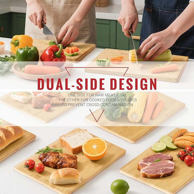Bamboo Cutting Board for Kitchen - Wood Chopping & Charcuterie Board | Made with Moso Bamboo - Double Sided Pre Oiled (13.2" x 9.8" / 33.5 x 25 cm)