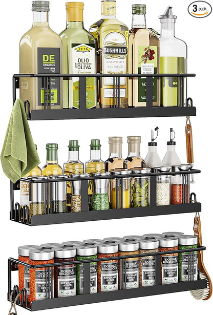 Bunoxea Spice Rack Wall Mounted 3 Pack, Space-Saving Spice Organizer for Spice Jars and Seasonings,Screw or Adhesive Hanging Spice Rack Organizer for Your Kitchen Cabinet,or Pantry Door | 3 Assorted Sizes Space-Saving Spice Rack, For Spice Jars & Seaso...