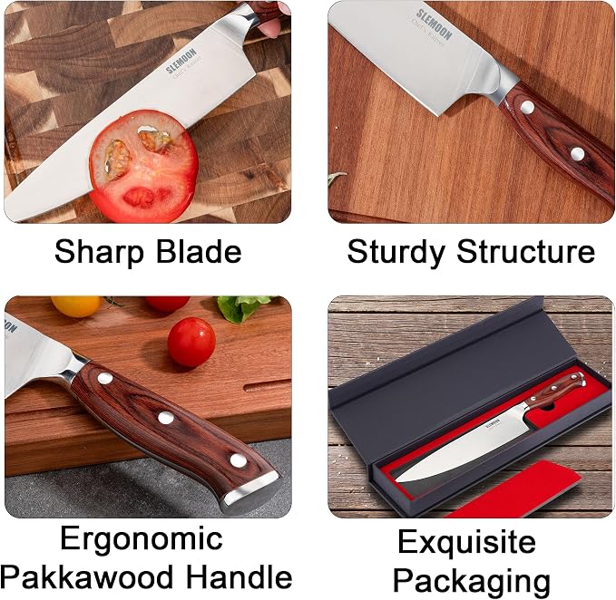 8 Inch Forged Chef Knife, 15° High Carbon Stainless Steel Sharp Kitchen Knife with Ergonomic Pakkawood Handle, Rust Resistant, Gift Box for Home & Restaurant