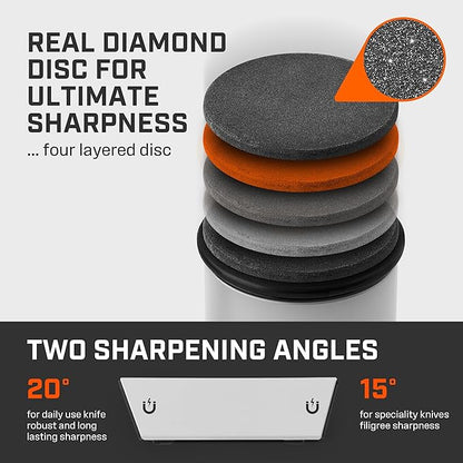TUMBLER Pro Rolling Knife Sharpener™ - Knife Sharpening Made Easy - Ultimate Gift for Father's Day - Kit with Removable Disc System - 4-Layer Diamond Sharpening Disc & EdgeBoost Ceramic Disc (Grey)