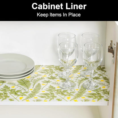 Cooyes Shelf Liner Drawer Liners, Fern Botanical Shelf Liners for Kitchen Cabinets, Non-Adhesive Cabinet Liner, EVA Waterproof Non-Slip Refrigerator Liners for Kitchen Drawers（11.8" W x 118" L）