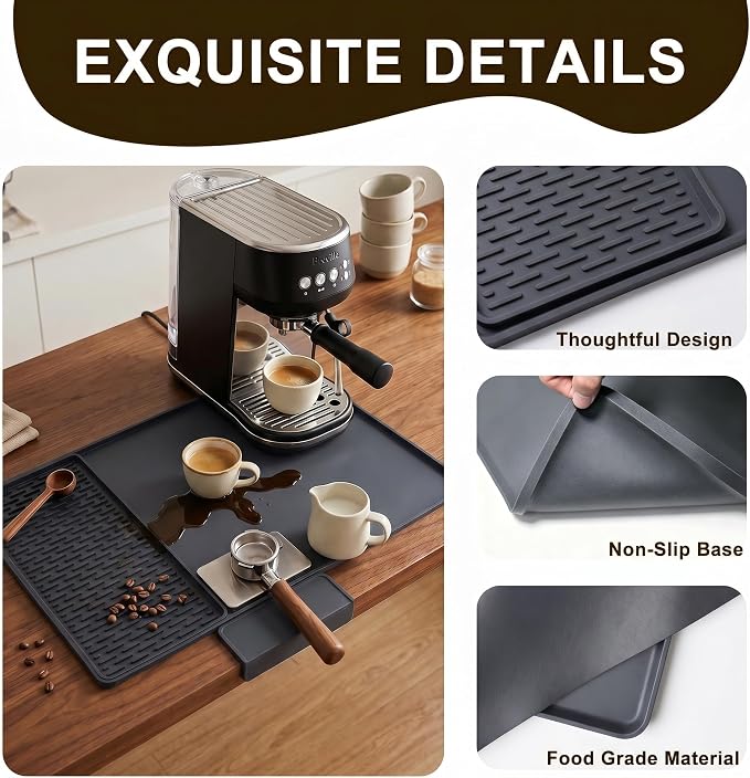 Caketime 2 In 1 Silicone Coffee Bar Mat Accessories Detachable Dish Drying Rug Rack Stone for Kitchen Countertop Under Sink Home House Apartment Office Essentials Espresso Machine Must Have