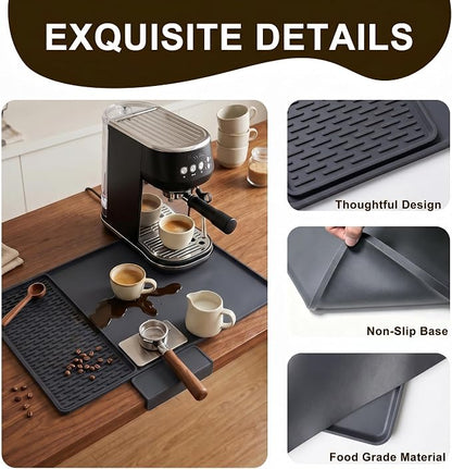 Caketime 2 In 1 Silicone Coffee Bar Mat Accessories Detachable Dish Drying Rug Rack Stone for Kitchen Countertop Under Sink Home House Apartment Office Essentials Espresso Machine Must Have