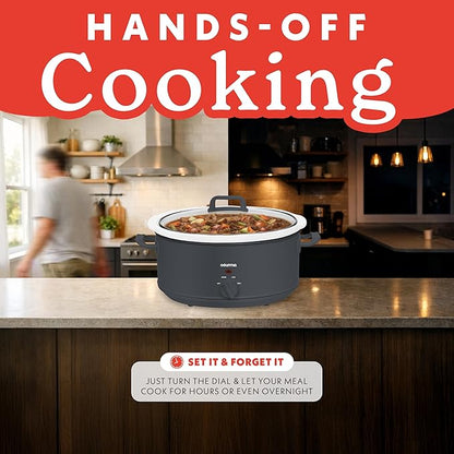 Gourmia Slow Cooker - 7 Quart Removable Ceramic Pot, Manual Controls with 3 Temperature Settings, Dishwasher Safe Crock and Glass Lid, Gray