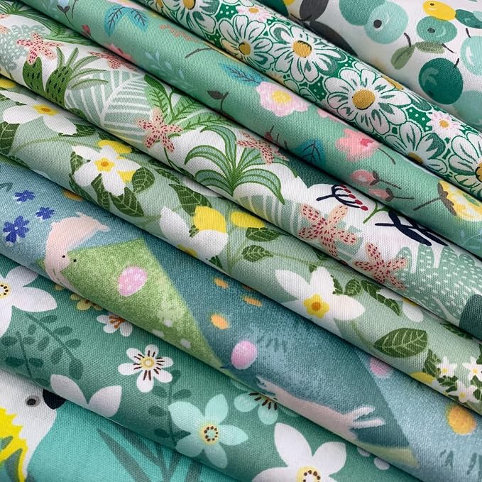 aufodata 8 Pieces 19.6" x 19.6" (50cm x 50cm) Cotton Fabric Squares Quilting Patchwork Floral Pattern Precut Fabric for DIY Quilting Sewing Crafting Artcraft (Green)