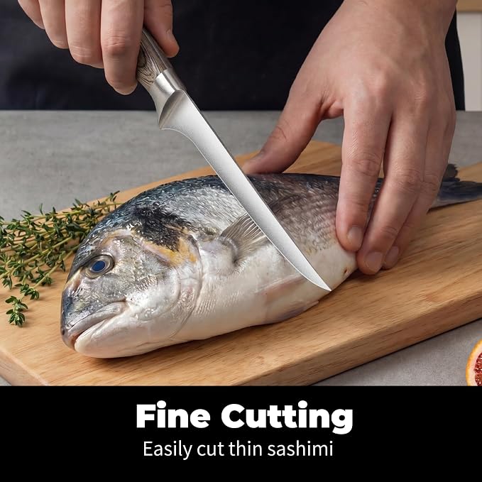 ZHANG XIAO QUAN Fillet Knife 6.5", German Stainless Steel Sharp Boning Knife, Ergonomic Pakkawood Handle for Meat and Poultry