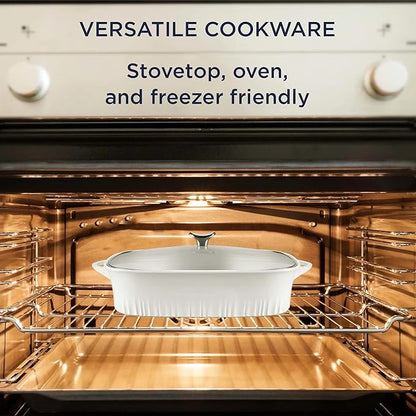 CorningWare QuickHeat 5.7-QT Cast Aluminum Roaster With Lid & Non-Stick Ceramic Interior, Lightweight and Fast Even Heat Baking & Cooking, For Meats, Soup, Browning, Searing, French White