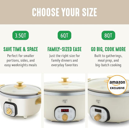 GreenLife 3.5QT Slow Cooker, PFAS-Free Non-Toxic Ceramic Nonstick Removable Interior Bowl, Programmable, Keep Warm, Stovetop & Oven Safe Pot, Dishwasher Safe Crock & Glass Lid, Cream