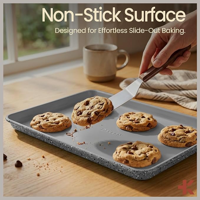 Bakken 8-Piece Stackable Bakeware Set – Ceramic Non-Stick, Oven-Safe Baking Sheets & Pans, PTFE/PFOA/PFOS-Free, Ergonomic Handles, Includes Cooling Rack – Healthy, Non-Toxic Baking Essentials