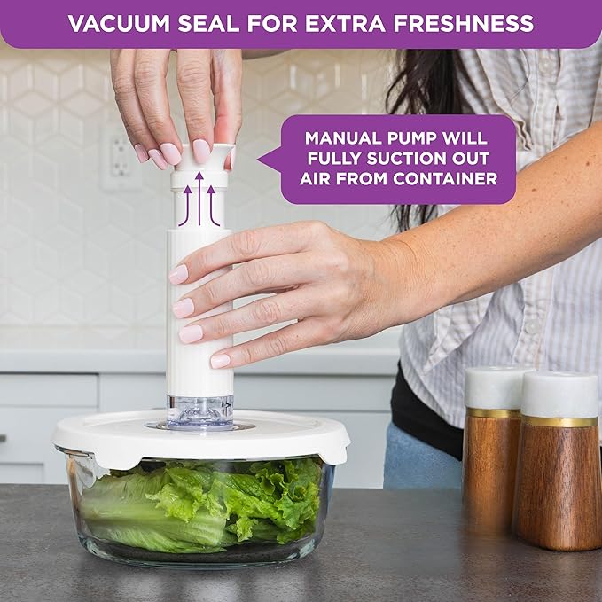 HOLDN’ STORAGE Vacuum Food Storage Containers Manual Pump – Keep Food Fresh Longer, BPA-Free Glass, Leak-Proof, Ideal for Meal Prep, Marinating.