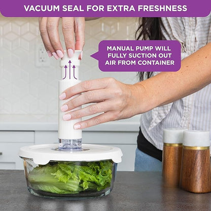 HOLDN’ STORAGE Vacuum Food Storage Containers Manual Pump – Keep Food Fresh Longer, BPA-Free Glass, Leak-Proof, Ideal for Meal Prep, Marinating.