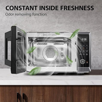 TOSHIBA Air Fryer Combo 8-in-1 Countertop Microwave Oven, with Convection, Broil, Odor Removal Mode, 12.4" Position Memory Turntable, Child-Lock, 1.0 Cu.ft, Black Stainless Steel, ML2-EC10SA(BS) A