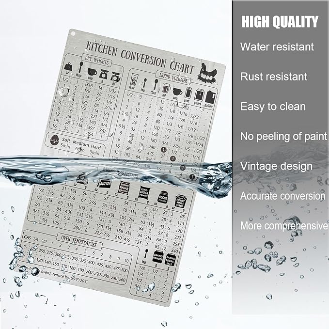 Kitchen Conversion Chart Magnet for Refrigerator, Stainless Steel Baking Ingredients Measurements for Baker, Vintage Kitchen Accessories Gadgets