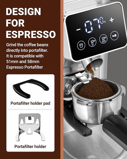 AMZCHEF Coffee Grinder, Coffee Bean Grinder for Home Use with Precise Grinding, LED Control Panel, Detachable Funnel Stand, Anti-static Design, 48 Grind Settings, Silver