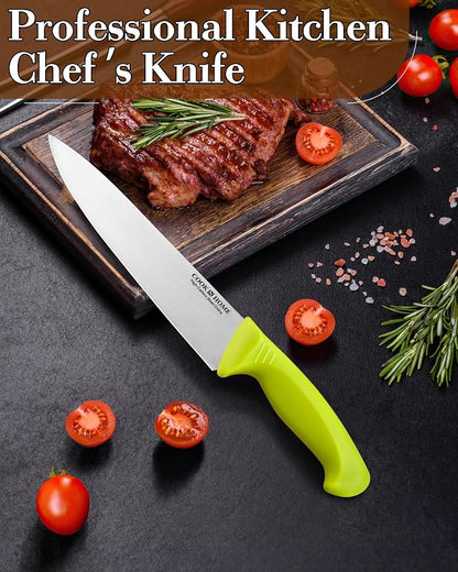 Cook N Home Professional 8 Inch Chef's Knife Multi-Purpose, Straight Edge High Carbon Stainless Steel Sharp Kitchen Knife, Ergonomic Handle, Green