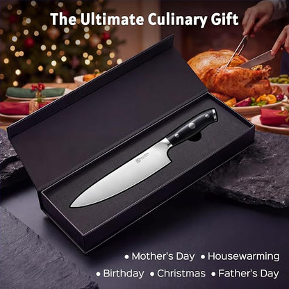PAUDIN Chef Knife,8 Inch Professional Kitchen Knife Dishwasher Safe,Forged German Stainless Steel Sharp Cooking Knife,Ergonomic G10 Handle Full Tang Meal Prep Knives,Home Restaurant Gift for Men Women