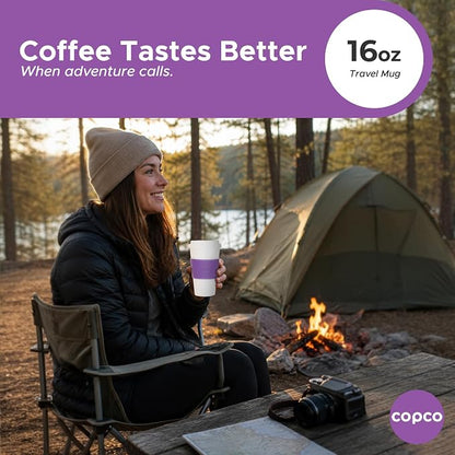 Copco Acadia 16 oz Reusable To-Go Travel Mug - BPA-Free Insulated Coffee Cup with Double-Wall Insulation, Spill-Resistant Lid & Non-Slip Rubber Grip - Dishwasher Safe (Lilac)