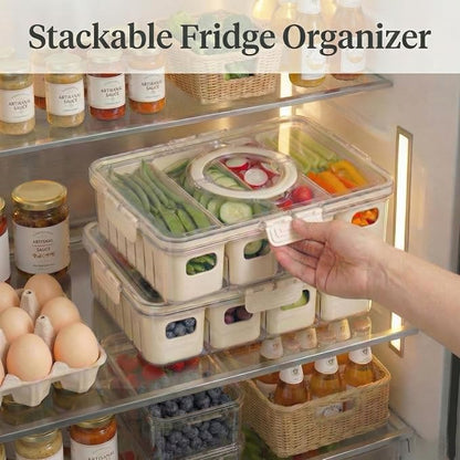 [Dishwasher Safe] Salad Bar Containers for Fridge, Veggie Containers for Refrigerator, Salad Prep Containers for Fridge, Veggie Tray with Lid, Storage & Organizer for Fruit, Berry, Produce Keeper