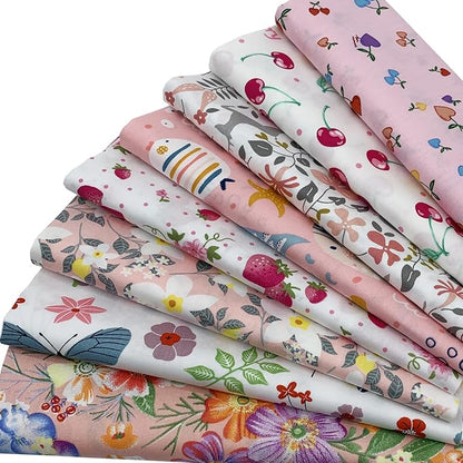 aufodata 8 Pieces 19.6" x 19.6" (50cm x 50cm) Cotton Fabric Squares for Sewing Quilting Patchwork Floral Pattern Precut Fabric for DIY Crafting Artcraft (Pink)
