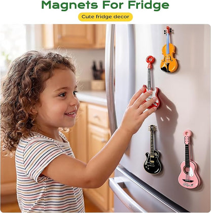 Renmxj 8 Pcs Mini Guitar Magnets for Fridge, Cute Tiny Decorative Fridge Magnets, for Kitchen Refrigerator Office Locker Decoration(Multicolor)