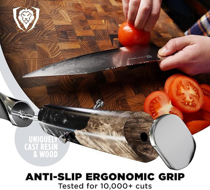 DALSTRONG Chef Knife - 8 inch - Valhalla Series - Ravenstone Black Blade Titanium Coated - Premium 9CR18MOV HC Steel - Resin & Wood Handle - Razor Sharp - Kitchen Cooking Chef's Knife - Leather Sheath