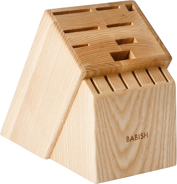Babish High-Carbon 1.4116 German Steel 15 Piece Full Tang Forged Cutlery Kitchen Knife Block Set - Light Pakka Wood Handle