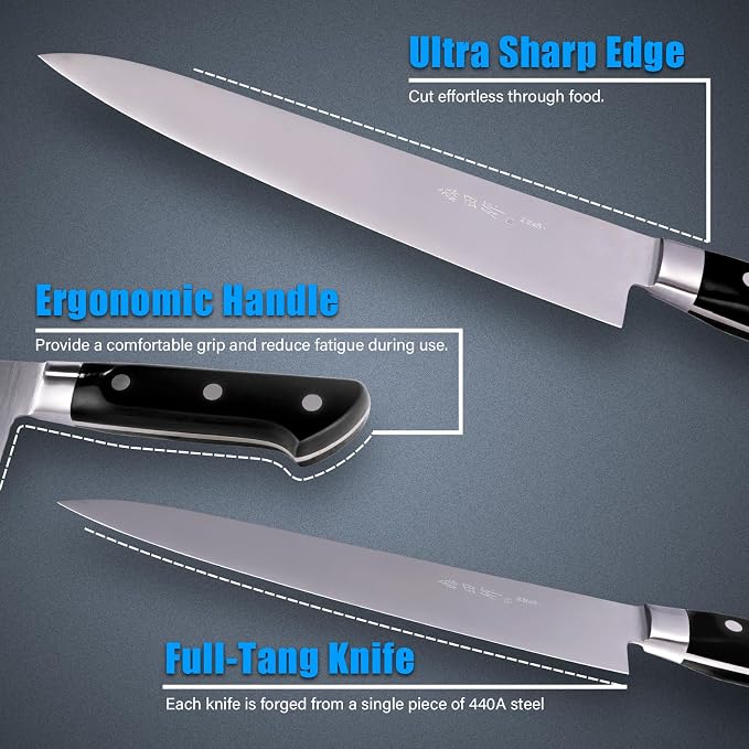 Japanese Chef Knife - 9.5 inches, Professional Sushi Knife with Black Ergonomic Handle