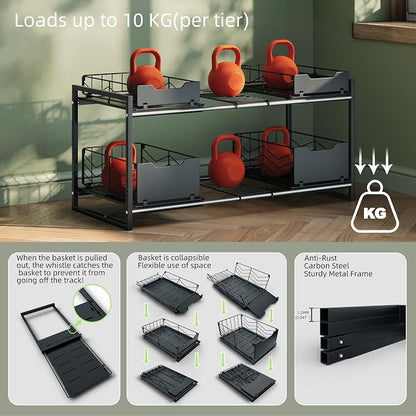 NETEL Adjustable Under Sink Organizers and Storage,Expandable Cabinet Storage Shelf with 4 Pull Out Baskets