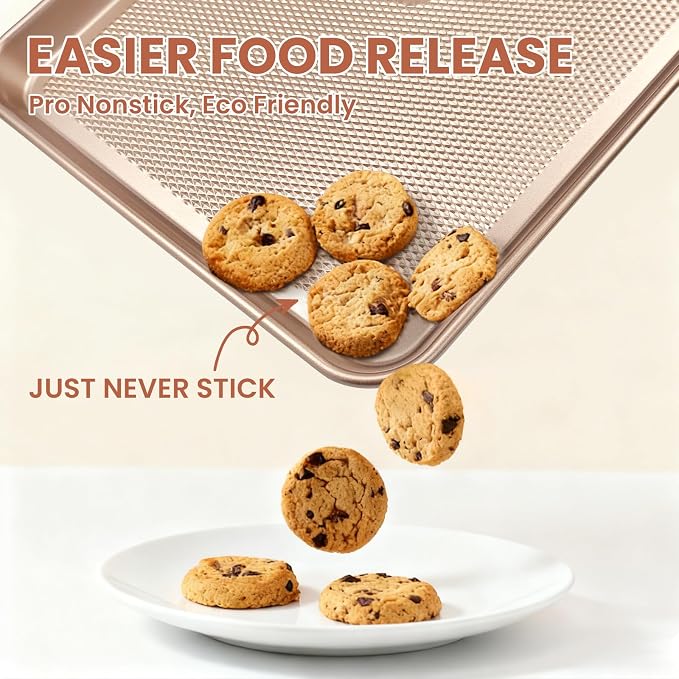 2-Pack Baking Sheets with Wire Cooling Racks | 17.5"x11.8" Heavy Duty Nonstick Carbon Steel Half Sheet Pans | Oven-Safe Crisper Tray Set for Roasting Bacon & Cooling Cookies