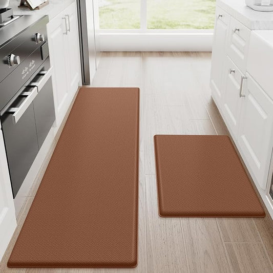 StepRite Kitchen Mats, 2PCS Kitchen Rugs, Cushioned Anti Fatigue Kitchen Mats for Floor, Non-Slip Standing Desk Mat, Waterproof Kitchen Rug Set for Floor, Office, 17.3"x30"+17.3"x59", Terracotta Brown