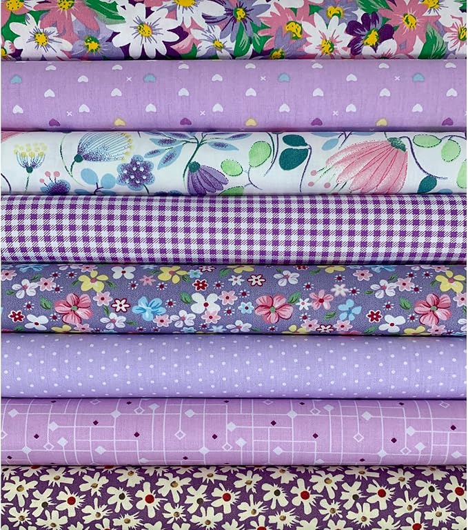 aufodata 8 Pieces 19.6" x 19.6" (50cm x 50cm) Cotton Fabric Squares Quilting Patchwork Floral Pattern Precut Fabric for DIY Quilting Sewing Crafting Artcraft (Purple)