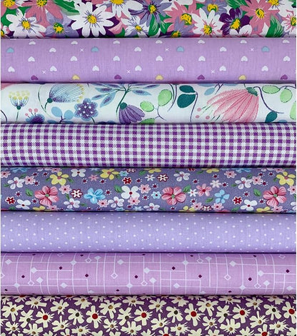 aufodata 8 Pieces 19.6" x 19.6" (50cm x 50cm) Cotton Fabric Squares Quilting Patchwork Floral Pattern Precut Fabric for DIY Quilting Sewing Crafting Artcraft (Purple)