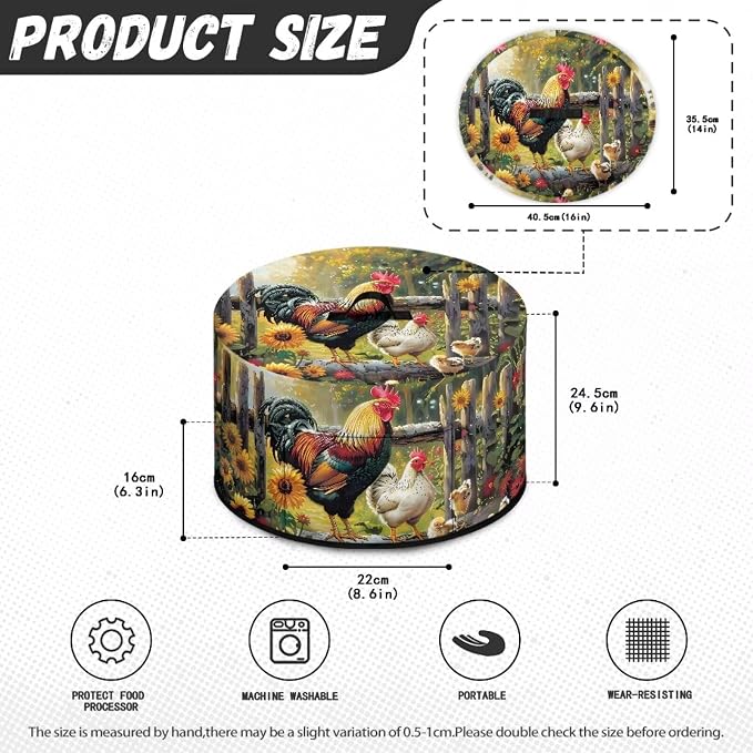 Farm Chickens Rooster Slow Cooker Dust Cover Crock for Pot Covers Fits 6-8 qt Oval Slow Cooker Small Appliance Protection Cover with Pocket Kitchen Accessories Decor