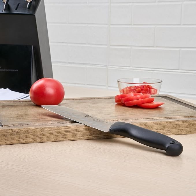 Restaurantware Sensei Back of the Haus - 7-inch Santoku Knife - Professional Chef's Kitchen Knife - Durable German Steel - Stain Resistant - With HACCP Coding For Food and Allergen Safety