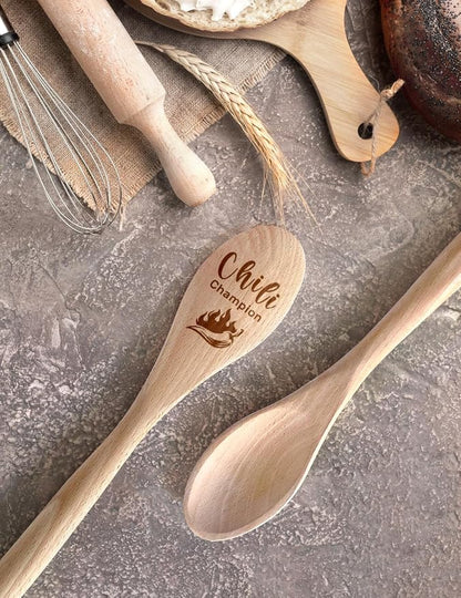 Chili Champion Spoon Wooden Serving Spoon for Cooking, Funny Wooden Spoons with Sayings, for Women Men Husband Wife