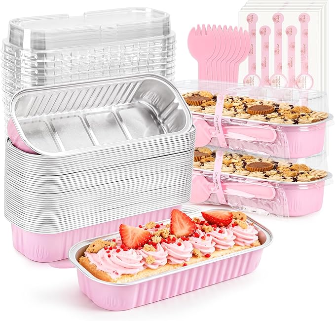 Mini Cake Pans with Lids, 100 Pack Pink Mini Loaf Pans with Lids 6.8 oz, Individual Cake Pans with Lids for Mini Cakes, Brownies, Cheesecake, Bake Sale, Parties, Graduation Gifts Party Favors
