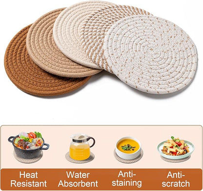 Husfunov 7 Inch Trivets for Hot Dishes, Pots and Pans, 5 Heat Resistant Pot Holders for Kitchen, Home Essentials, Hot Pads for Countertop and Table, Farmhouse Decor Vase Mats, Brown