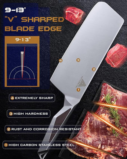 7 Inch Meat Cleaver Knife, Full Metal Stainless Steel Kitchen Knife for Cutting Meat & Vegetables, Ergonomic Handle Chinese Chef’s Butcher Knife for Home & Restaurant