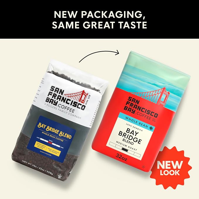 San Francisco Bay Whole Bean Coffee, Bay Bridge Blend (32 oz Bag), Medium Roast Coffee Beans