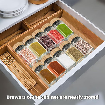 6Pcs 4 oz Square Glass Spice Jars with Label, Empty Spice Containers with Bamboo Lids , Square Seasoning Containers and Supplement Set, Small Seasoning Bottles for Salt, Herbs, Sugar, Pepper (6)