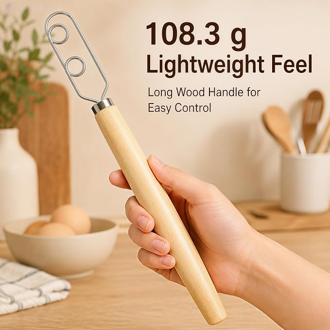 Digead Danish Dough Whisk, 304 Stainless Steel Dutch Whisk with Wooden Handle – Ergonomic Manual Mixing Tool for Home Baking: Heavy Dough, Sourdough Bread, Pizza Dough, Cake Batter (13 inch)