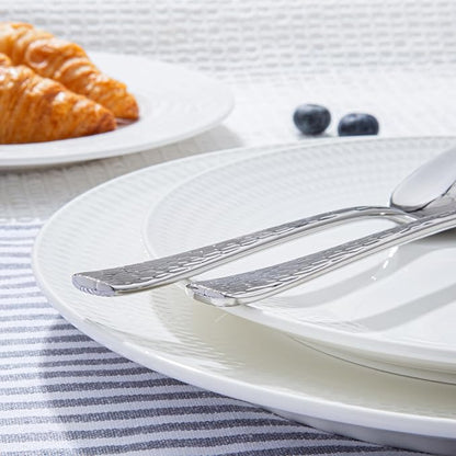 KINGSTONE Hammered Silverware Set, 40-Piece Flatware Set, 18/10 Stainless Steel Premium Cutlery with Unique Ripple Handles Design Mirror Polished - Dishwasher Safe